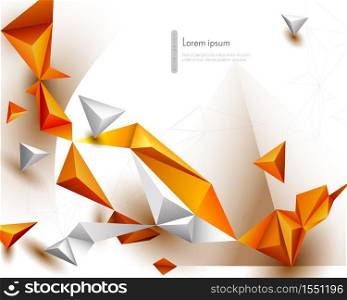 Abstract 3D Geometric, Polygon, Yellow-orange gradient color triangle pattern shape on white color background. Vector illustration polygonal technology background for banner, template, web design