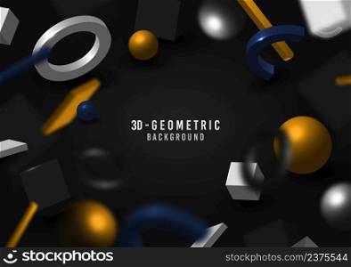 Abstract 3D geometric shape pattern decorative template. Future tech design with glitters, well organized objects on layers background. Illustration vector