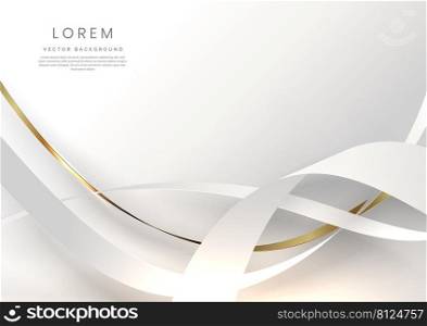 Abstract 3d gold and grey curved ribbon on white background with lighting effect. Luxury design style. Vector illustration
