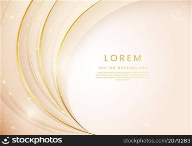 Abstract 3d gold and soft brown curved layers background with lighting effect and sparkle with copy space for text. Luxury design style. Vector illustration