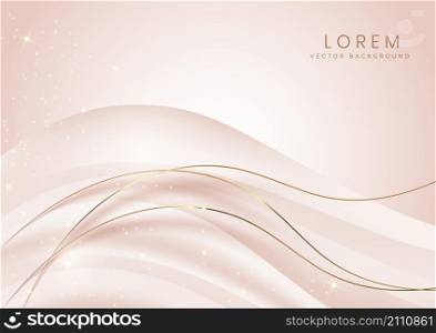 Abstract 3d gold and soft brown curved layers background with lighting effect and sparkle with copy space for text. Luxury design style. Vector illustration