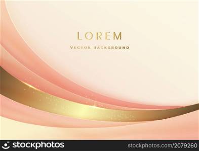 Abstract 3d gold and soft pink curved layers background with lighting effect and sparkle with copy space for text. Luxury design style. Vector illustration