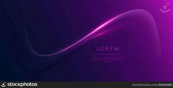 Abstract 3d gold curved ribbon on purple and dark blue background with lighting effect copy space for text. Luxury design style. Vector illustration
