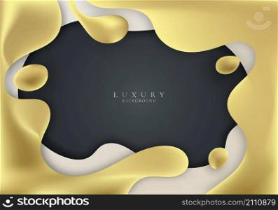 Abstract 3D golden liquid gradient shape on black background luxury style. Vector illustration