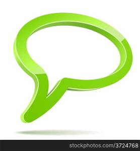 Abstract 3D green speech balloon isolated on white background.