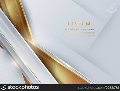 Abstract 3D grey and gold luxury geometric diagonal overlapping shiny background with lines golden glowing with copy space for text. Vector illustration