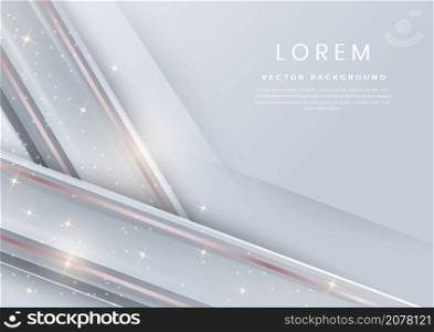 Abstract 3D grey and white luxury geometric diagonal overlapping shiny background with lines golden glowing with copy space for text. Vector illustration