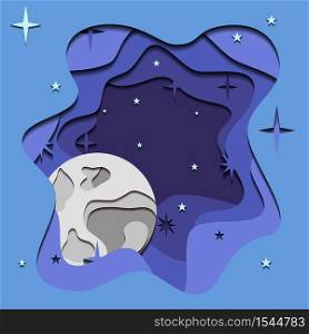 Abstract 3d illustration of night sky with Moon cut out of paper. Vector element for your design. Abstract 3d illustration of night sky with Moon cut out of paper.