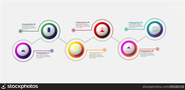 Abstract 3D infographic template with six, steps to success. Business circle template with options for brochure, diagram, workflow, timeline, web design. Vector illustration