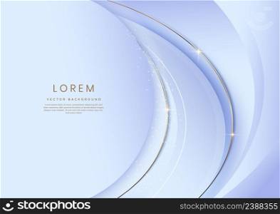 Abstract 3d light blue background with gold lines curved wavy sparkle with copy space for text. Luxury style template design. Vector illustration