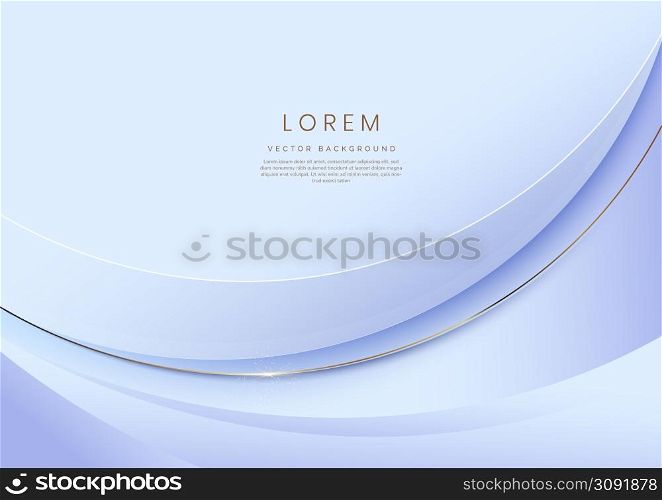 Abstract 3d light blue background with gold lines curved wavy sparkle with copy space for text. Luxury style template design. Vector illustration