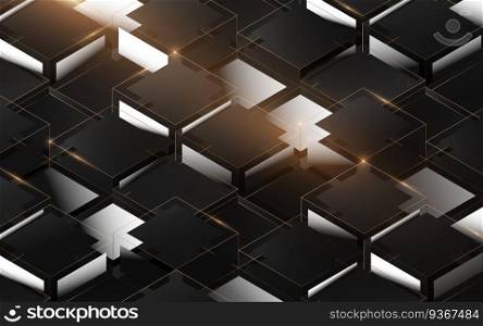 Abstract 3d luxury box structure pattern. Elegant gold, black and white geometric background. Vector illustration