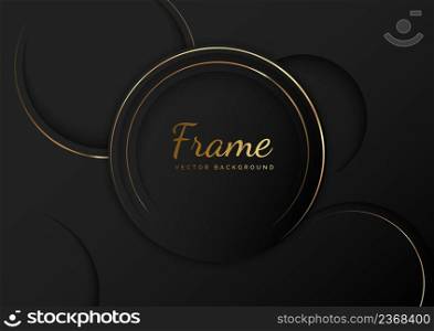 Abstract 3d luxury geometric circles golden line on black background. Frame circle. You can use for ad, poster, template, business presentation. Vector illustration
