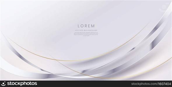 Abstract 3D luxury silver curved lines on white background with copy space for text. Luxury template design. Vector illustration