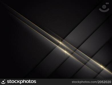 Abstract 3D luxury template shiny black background with lines golden glowing sparking. Vector illustration