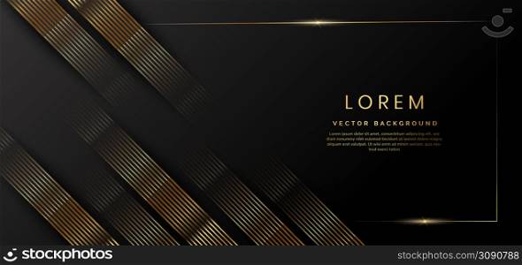 Abstract 3D luxury template shiny black background with lines golden glowing. Template premium award design. Vector illustration