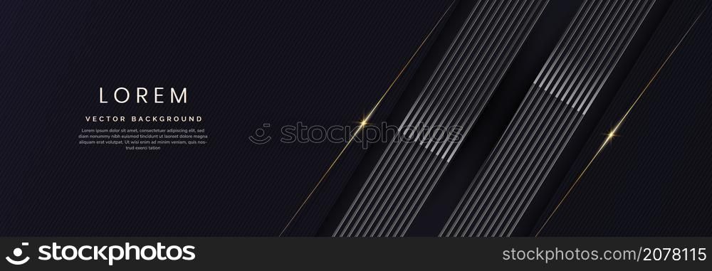 Abstract 3D luxury template shiny dark blue background with lines golden glowing. Vector illustration