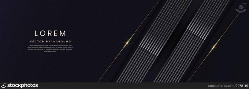 Abstract 3D luxury template shiny dark blue background with lines golden glowing. Vector illustration