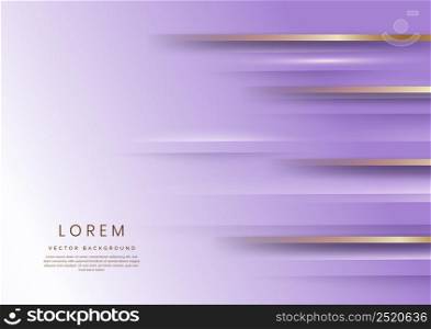 Abstract 3d luxury white and soft purple elegant geometric horizontal overlay layer background with golden lines. You can use for ad, poster, template, business presentation. Vector illustration