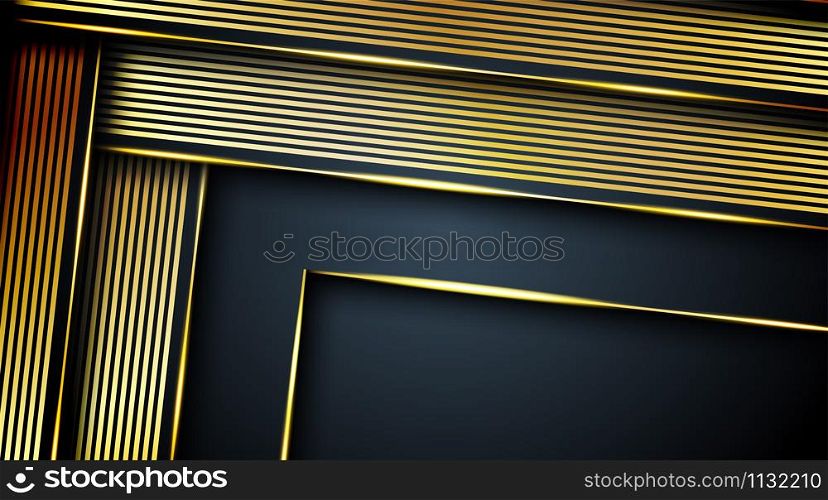 Abstract 3D metal gold and black frame design layout concept of technological innovation geometric background.