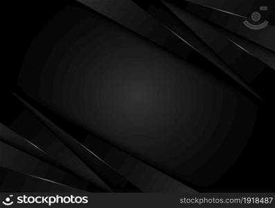 Abstract 3D modern black stripes layer with light on dark background. Vector illustration