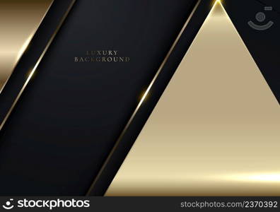 Abstract 3D modern luxury banner template design black and golden triangle stripes lines with light sparking on dark background. Vector graphic illustration