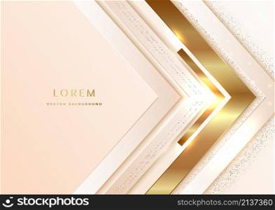 Abstract 3d modern luxury template cream color and gold arrow background with golden glitter line light sparkle. Vector illustration