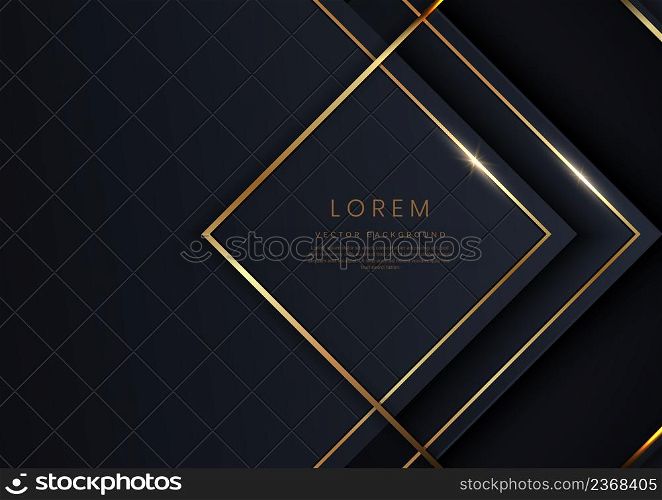 Abstract 3d modern luxury template dark and black triangles background with golden line light sparkle. Vector illustration