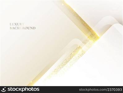 Abstract 3D modern luxury template design white triangles stripes and golden glitter line light sparking on clean background. Vector graphic illustration