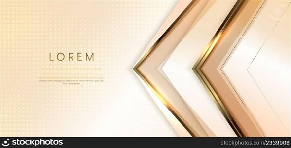 Abstract 3d modern luxury template gold color and gold arrow background with golden glitter line light sparkle. Vector illustration