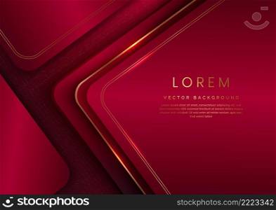 Abstract 3d modern luxury template red elegant color and gold arrow background with golden glitter line light sparkle. Vector illustration