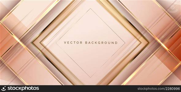 Abstract 3d modern luxury template soft pink color and gold arrow background with golden glitter line light sparkle. Vector illustration