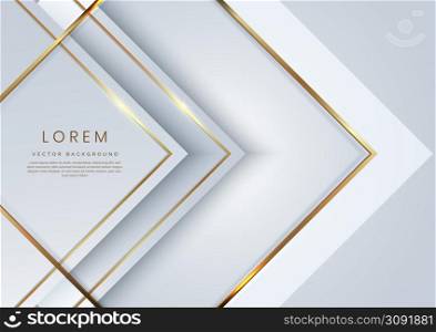 Abstract 3d modern luxury template white and silver arrow background with golden glitter line light sparkle. Vector illustration