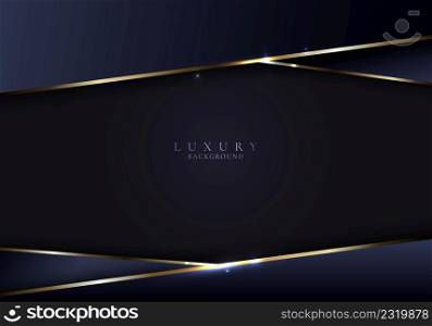 Abstract 3D modern template luxury style blue stripes with golden lines and lighting sparkles decoration design on dark background. Vector graphic illustration
