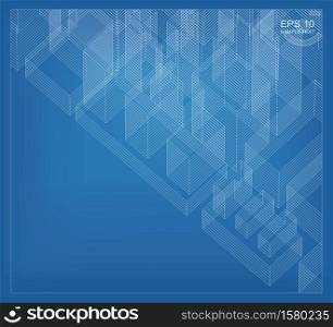 Abstract 3D perspective render of building wireframe. Architectural construction graphic idea. Vector illustration.