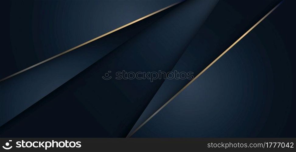 Abstract 3D realistic blue stripes layer with golden lines luxury style background. Vector illustration