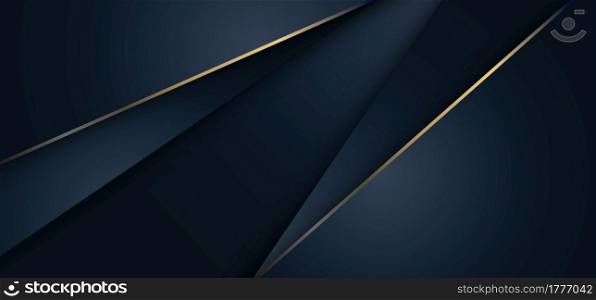 Abstract 3D realistic blue stripes layer with golden lines luxury style background. Vector illustration