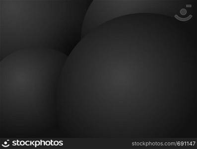 Abstract 3D realistic liquid or fluid circles black color beautiful background. Vector illustration