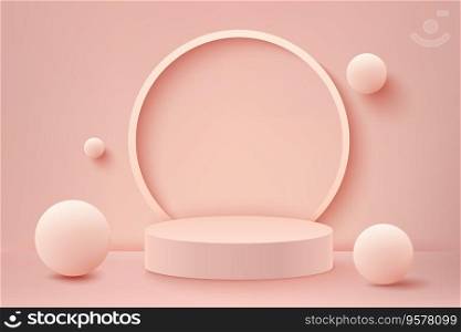 Abstract 3D realistic pink empty round podiums. Minimal scene for product display presentation. Award ceremony concept. Abstract scene with cylindrical podiums. Geometry shape platform. Abstract 3D realistic pink empty round podiums. Minimal scene for product display presentation. Award ceremony concept. Abstract scene with cylindrical podiums