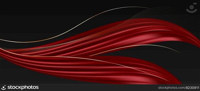 Abstract 3d red and black background with golden lines