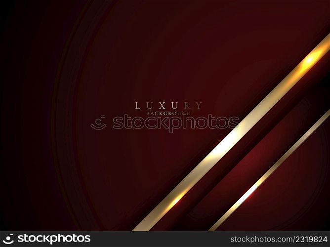 Abstract 3D red and golden stripes triangles shapes with shiny gold lines lighting effect on dark background template luxury style. Vector illustration