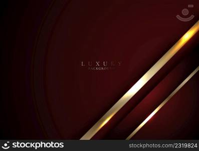 Abstract 3D red and golden stripes triangles shapes with shiny gold lines lighting effect on dark background template luxury style. Vector illustration