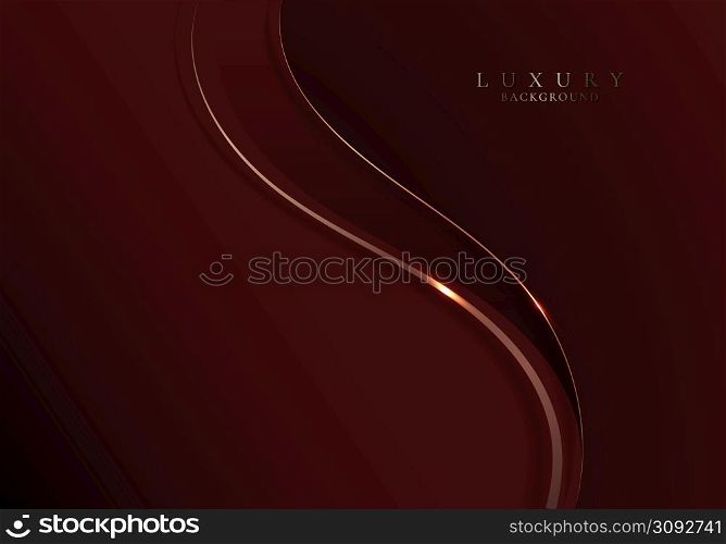 Abstract 3D red wave shapes layer and golden lines with shiny gold lines lighting effect on red background template luxury style. Vector illustration