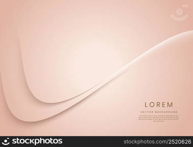 Abstract 3d rose gold curved background with copy space for text. Luxury style template design. Vector illustration