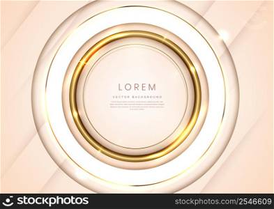 Abstract 3d soft cream circle overlap with golden lines and light effect background. Luxury concept. Vector illustration. You can use for ad, poster, template, business presentation. Vector illustration