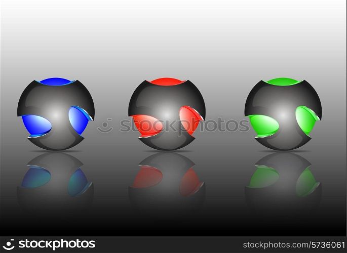Abstract 3d sphere logos carving set. Logo spheres.