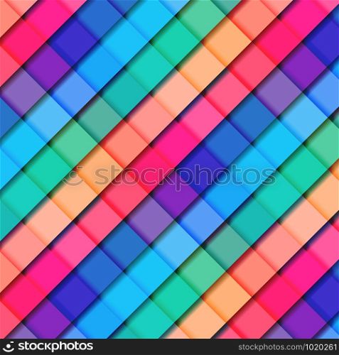 Abstract 3D striped geometric square pattern vibrant color background. Mosaic texture. Vector illustration