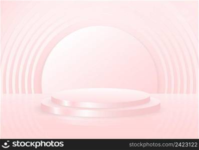 Abstract 3D studio podium display of living coral pastel color gradient design. Geometric decorative artwork style background. Illustration vector