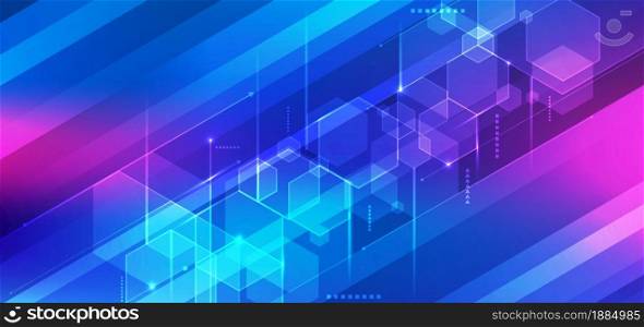 Abstract 3D technology digital futuristic concept blue geometric hexagon with lines on stripes background. You can use for banner web design, brochure template, print ad, etc. Vector illustration