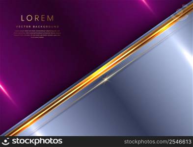 Abstract 3d template diagonal soft blue with gold lines diagonal on violet background. Luxury concept with copy space for text. Vector illustration